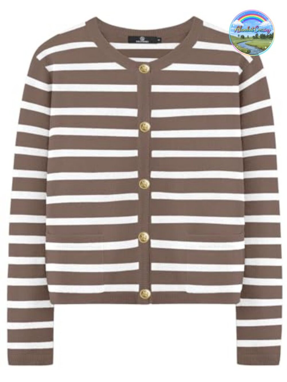 Striped Knit Cardigan Sweater with Gold Buttons for Women